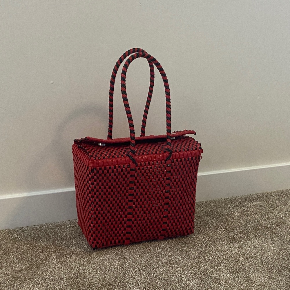Elegant Red and Black Checkered Tote Bag
